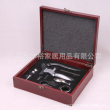 跨境豪华锌合金兔头红酒开瓶器六件木礼盒套装省力葡萄酒启起子塞