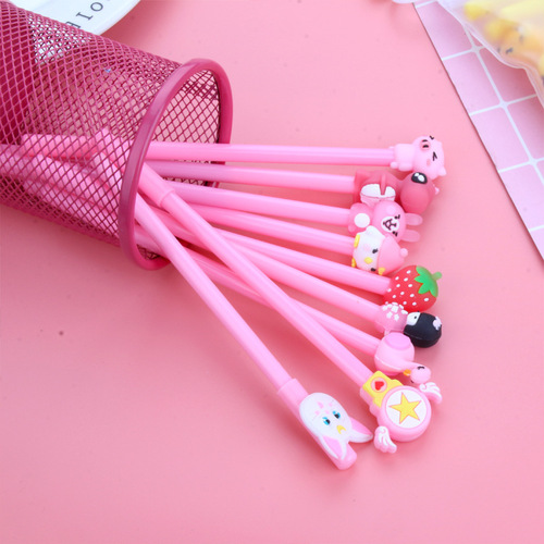 Japanese and Korean cartoon creative stationery for girls in pink, various colors and styles, cute cartoon gel pen set, stationery
