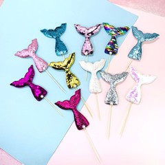 烘焙蛋糕裝飾 閃閃亮片魚尾巴裝飾插牌插件 海洋主題閃耀美人魚尾