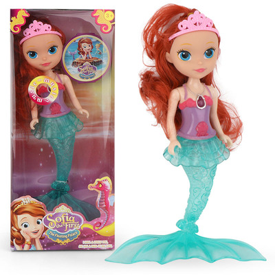 新款真眼美人鱼娃娃带音乐 过家家公主娃娃声光 女孩礼品摆件|ru