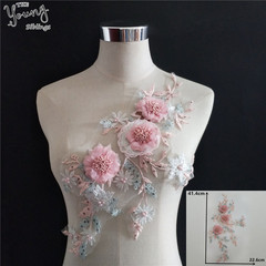 Embroidered lace patchwork floral DIY decoration 3D floral fashion women's clothing decoration pearl beaded edge patch