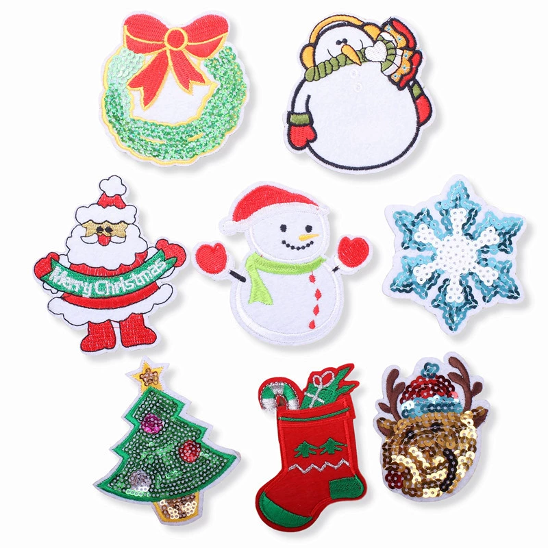 Hot-selling Christmas series embroidered fabric patch cartoon Christmas reindeer snowflake patch shiny embroidery badge wholesale iron-on