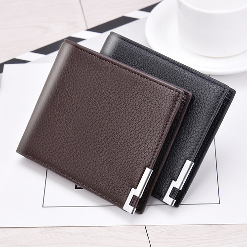 Wallet Men Short Style Wallets with Litchi Texture Wallets Thin Multi-Card Slots Leather Wallets One Piece Shipping Factory Direct Supply 
