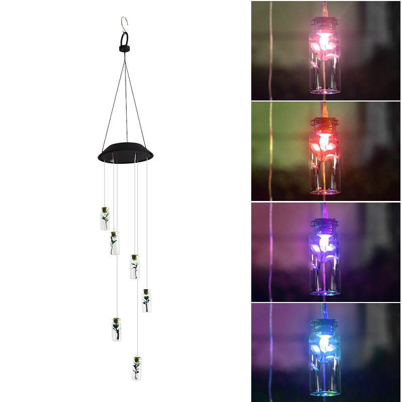 amazon跨境太阳能风铃灯许愿瓶太阳能挂灯LED灯变色太阳能花园灯