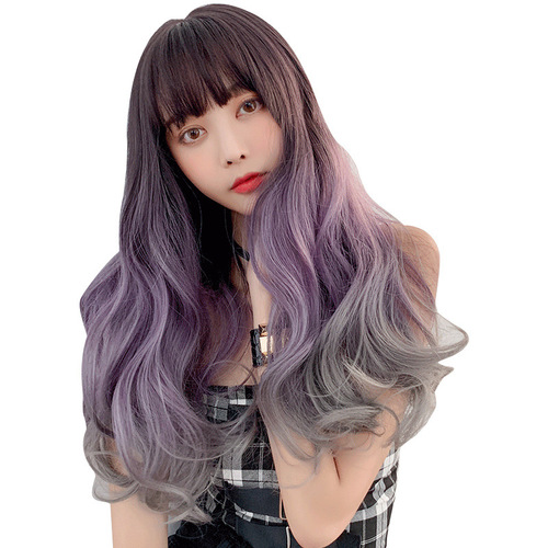 Wavy Hair Wigs Explosive wig female big wave gradual change long curly hair synthetic wigs Qi bangs wig real head cover