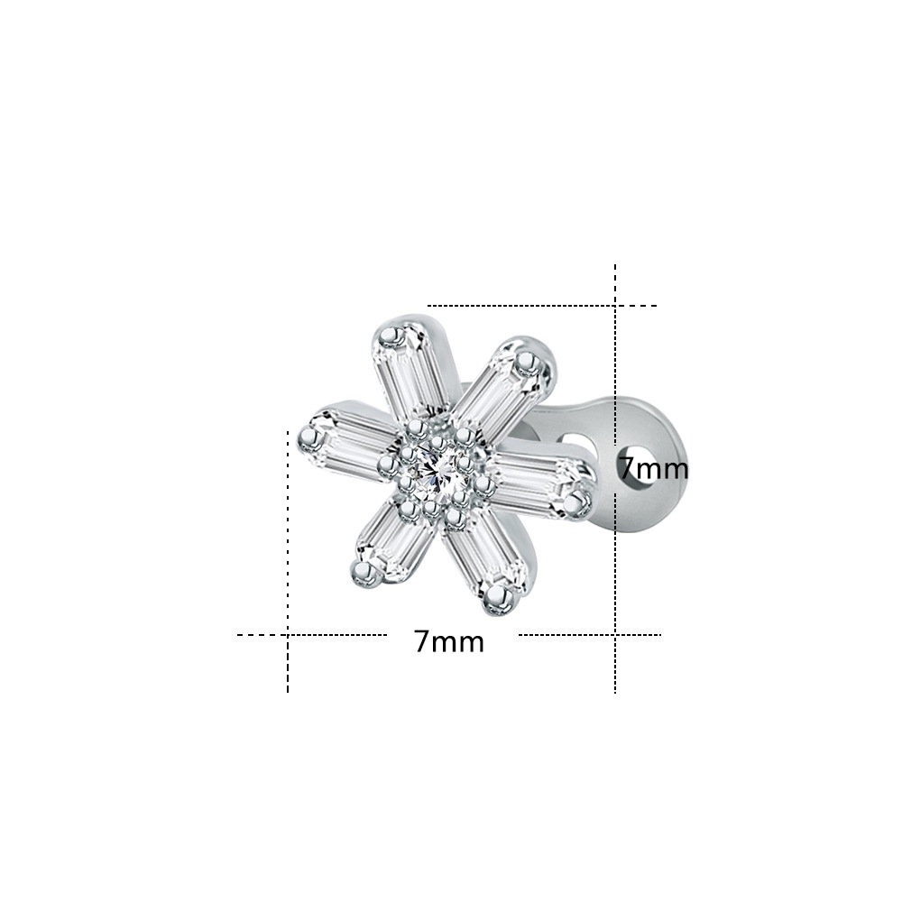White Zircon Daisy Nail Implant Body Piercing Jewelry 316L Surgical Steel Flat Back Stud detail image 8