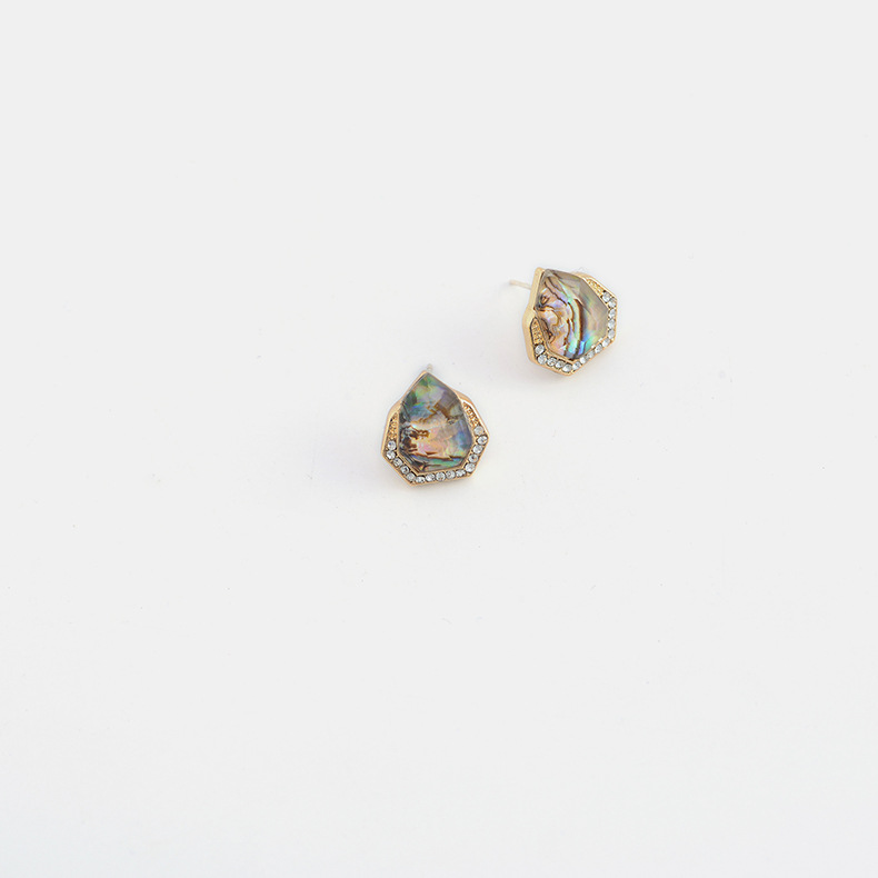 Nueva Moda Shell Resina Full Diamond Stud Aretes S925 Silver Creative Earrings display picture 2