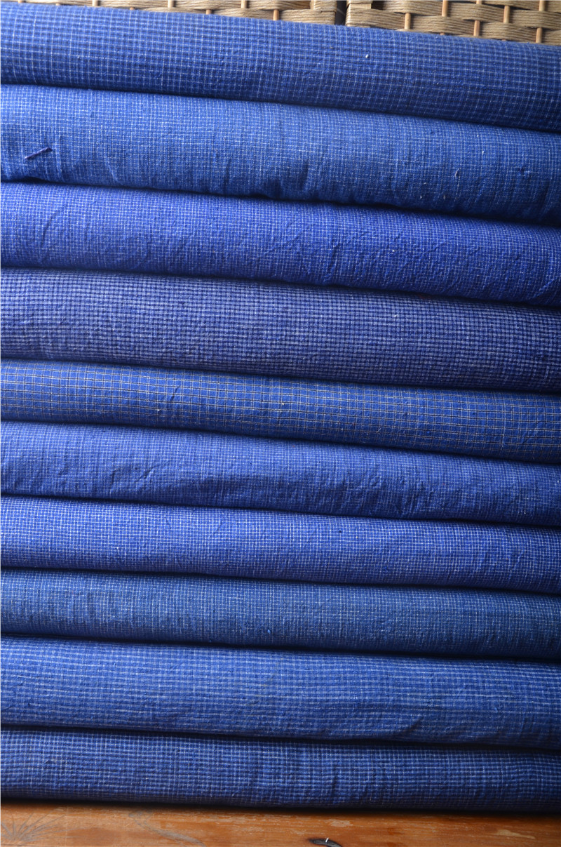 上海农村手工纱线木制老机器民国压箱底传世土布宽幅素静小细蓝格