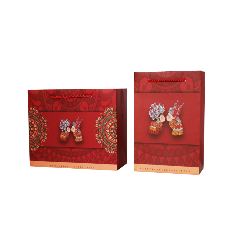 红色伴手礼结婚礼品袋精美纸质手提袋回礼袋现货纸袋批发婚庆纸板