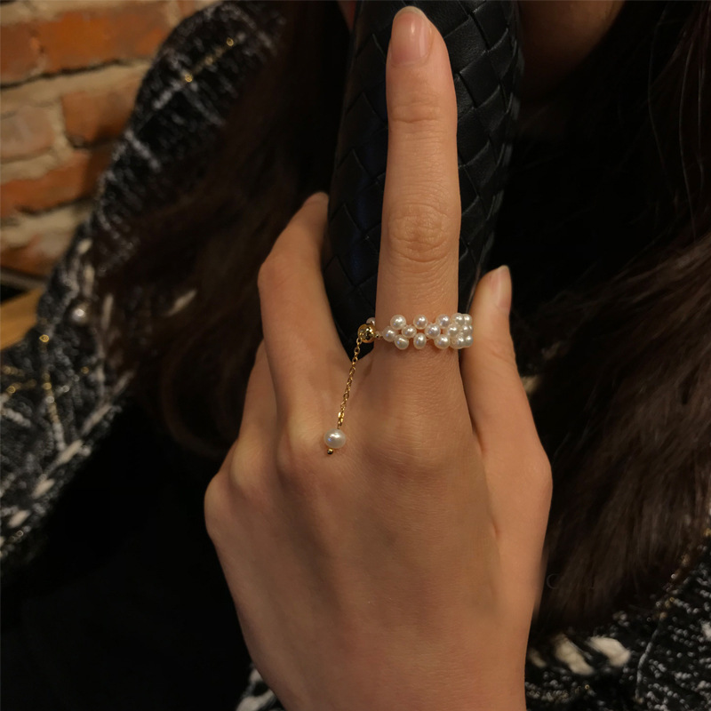 Import organic woven adjustable ring from pearl handmade