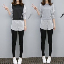 假两件套衬衫女2022新款韩版时尚气质条纹拼接长袖