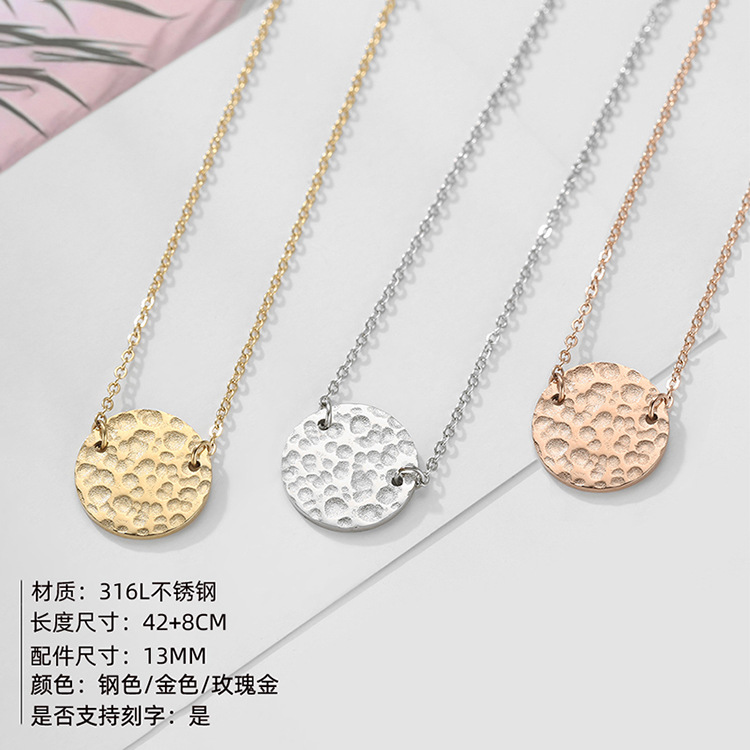 New Stainless Steel Women's Simple Round Hammer Pendant 316l Lettering Accessories Necklace Nihaojewelry display picture 1