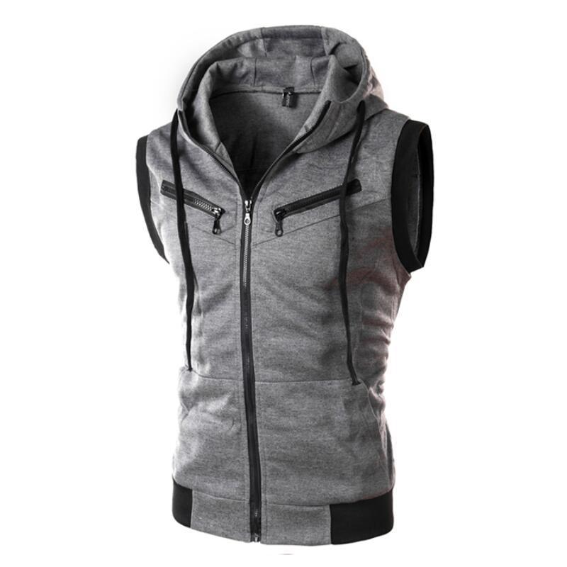 Gilet d'été à capuche sans manches pour hommes, couleur unie, coupe cintrée décontractée, WZ10A_voghion.com
