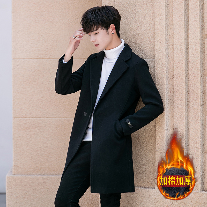 2022 nuevos hombres de la gabardina de los hombres de estilo coreano de moda de media longitud abrigo de lana de los hombres forrado de lana engrosada