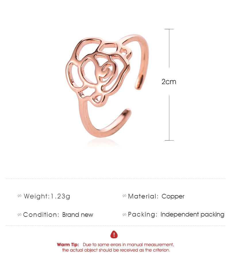 Rings Jewelry Temperament Rose Gold Rose Lady Ring Hollow Open Single Ring Wholesale display picture 1