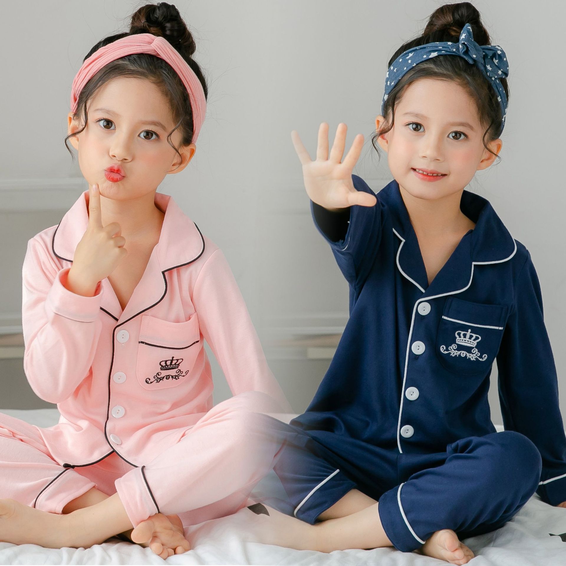 어린이 잠옷 어린 소녀 봄과 가을 순면 중대형 어린이 집 옷 가을 소년 카디건 긴 소매 바지 세트 면화