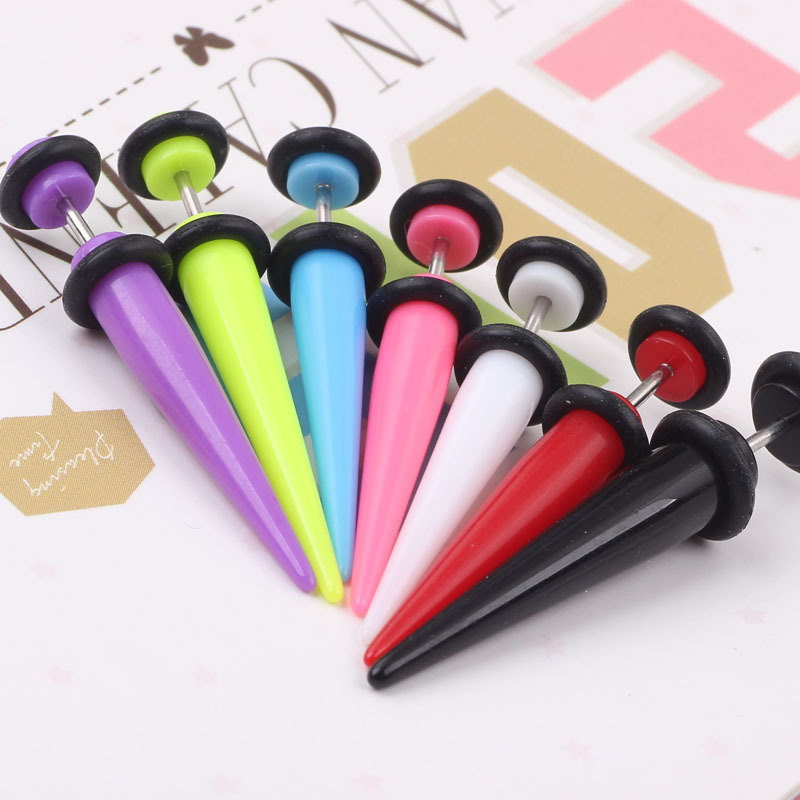 Acrylic Cone Ear Expander Earring Pink Geometric Ear Plug for Gauged Earlobe detail image 8