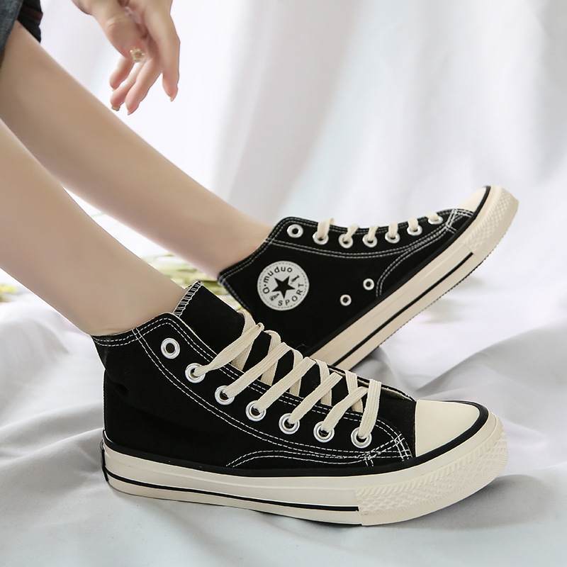 新款高帮帆布鞋女2019新款夏季百搭黑色鞋子学生韩版1970s板鞋女
