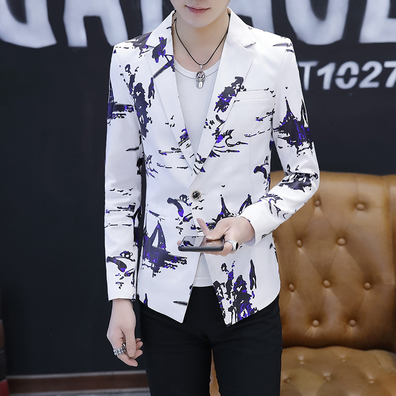 A button Bevel camouflage printing Men's man 's suit fashion man Self cultivation Small suit Flower suit man