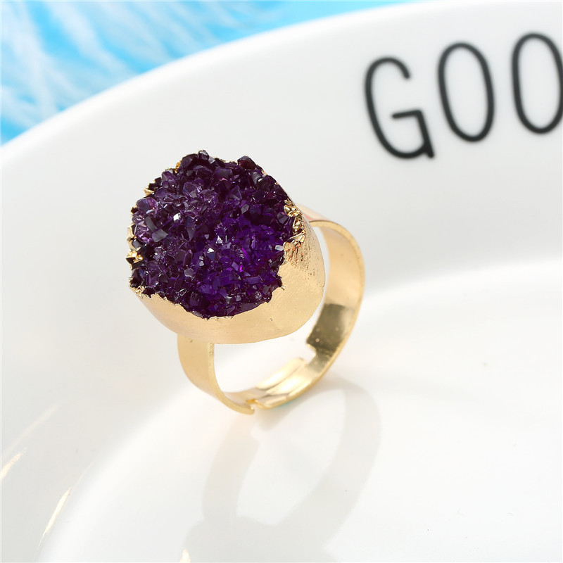 Personalized Oval Color Ring Gold Ring Imitation Natural Stone Resin Adjustable Ring display picture 5