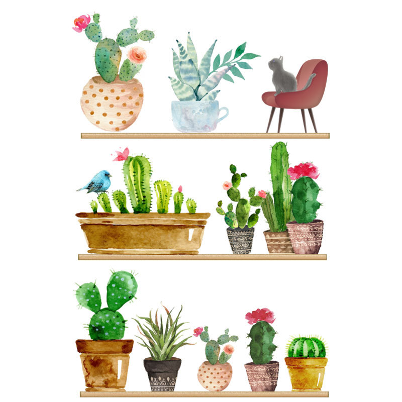 Fashion Cactus Potted Shelf Wall Stickers display picture 8