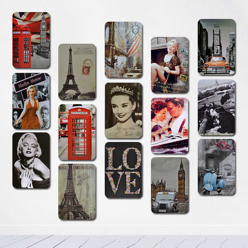 复古铁皮画20*30壁饰创意家居宿舍酒吧壁挂画背景画墙饰装饰画|ru