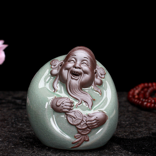 Zen Fu Lu Shou Wealth God Buddha Statue Feng Shui Lucky Ceramic Home Car Ornament Ceramic Tea Pet Fu Lu Shou Tea Play