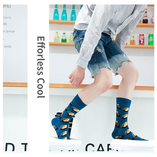 European and American trendy socks, food series, versatile mid-calf long socks, cross-border supply, salmon trendy socks for both men and women