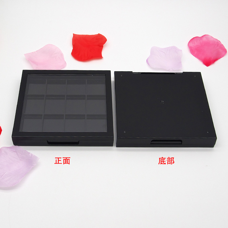 Caja de embalaje de muestra de lápiz labial de 12 colores Negro con claraboyas lápiz labial embalaje Placa de presión caja de sombra de ojos caja vacía placa vacía 12 rejilla