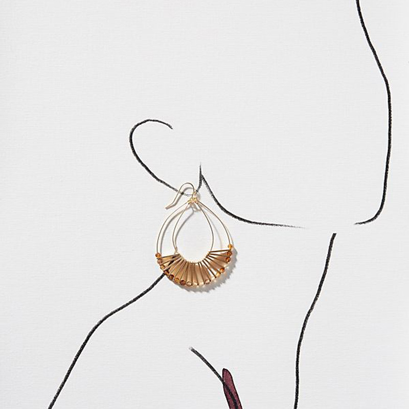 Jewelry Earrings Copper Wire Double Drop Glass Crystal Beads Fan-shaped Female Earrings display picture 5