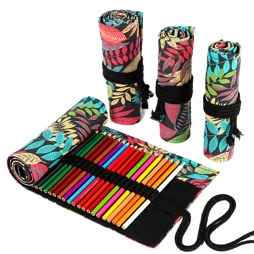 Printed canvas colored pencil curtain 24 pcs 36 pcs 48 pcs 72 pcs large capacity art sketch pencil bag stationery box