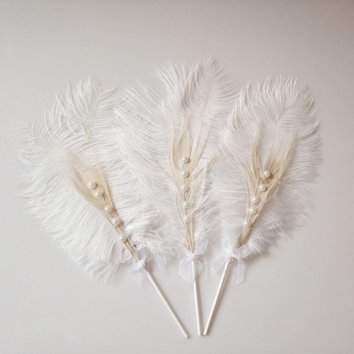 Feather cake decoration new ins style natural ostrich pearl feather baking cake decoration plug-in card