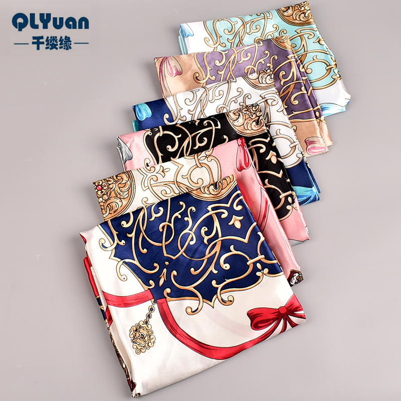 New Style Carriage Print 90 Big Square Silk Scarf Ladies Satin Scarf Wholesale Vintage Scarf With Souvenir