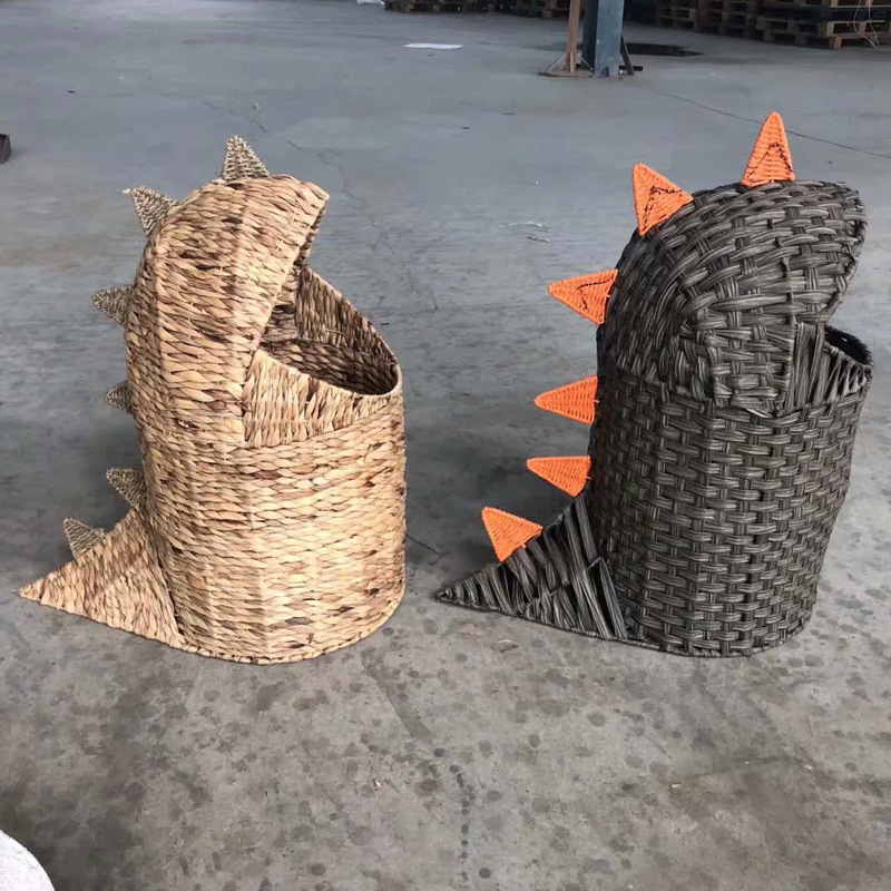 Pastoral Office Lovely Dustbin Straw Woven Storage Bin Sealed Portable Non-Slip Storage Bin