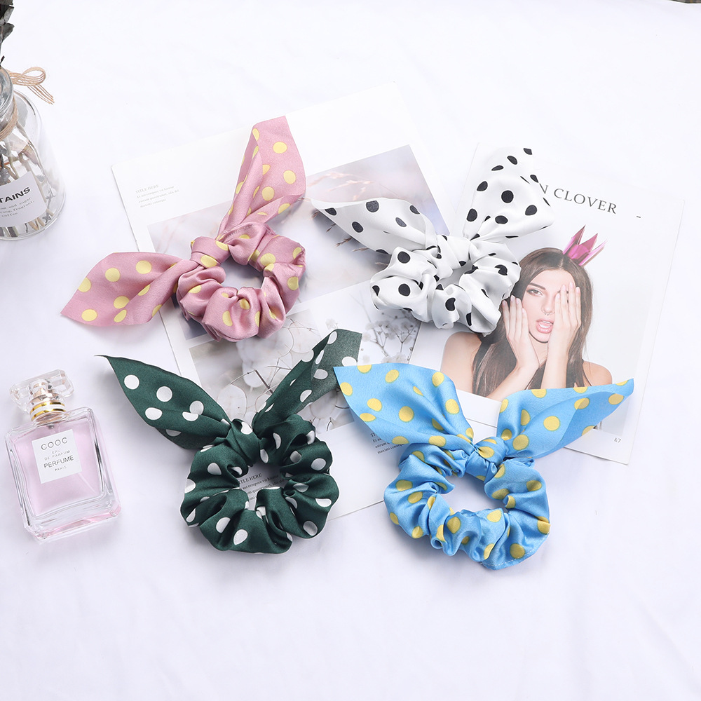 New Fashion Dot Dot Wave Ear Rabbit Fabric Streamer Cheap Scrunchies Wholesale display picture 12