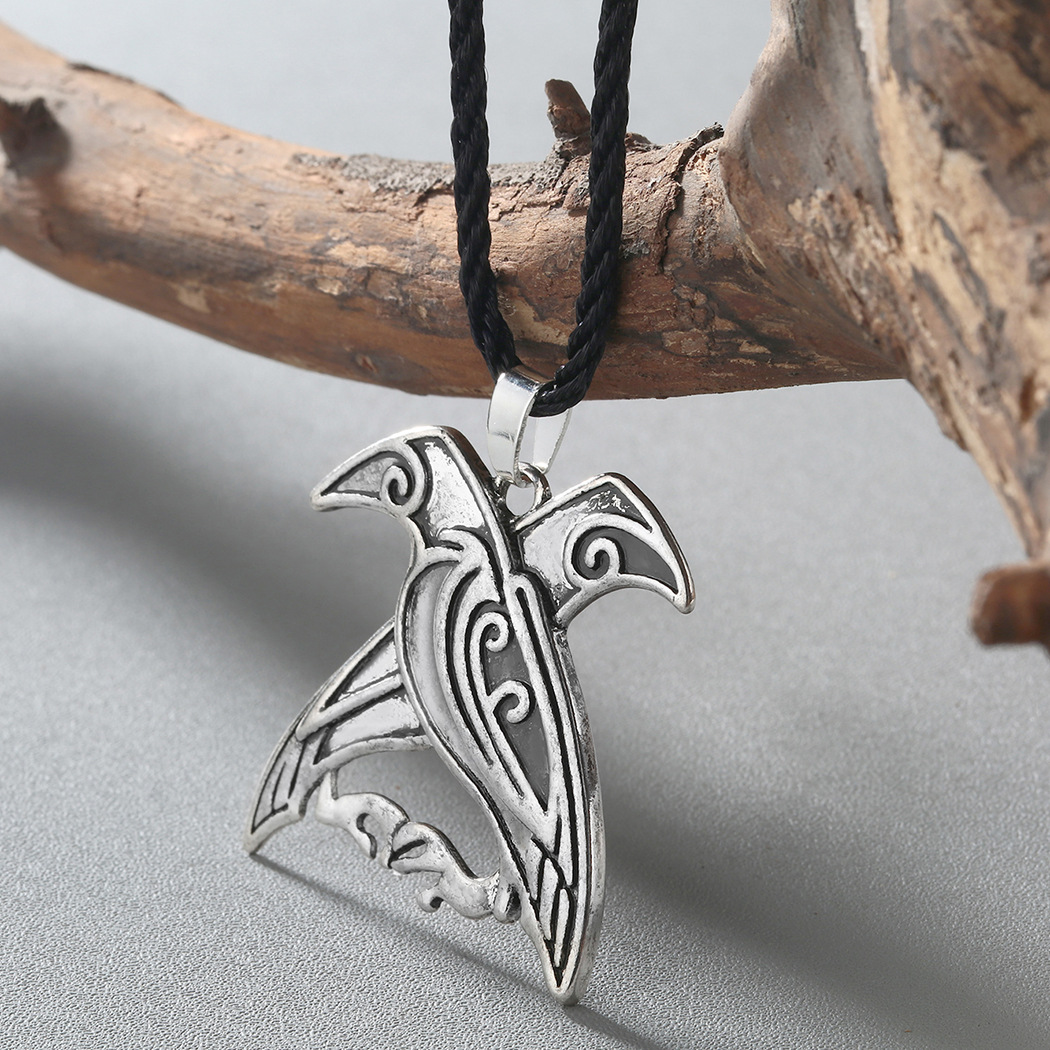 Cxwind Unique Personality Ancient Silver Double Bird Pendant Men's Slavic Necklace Birthday Gift_voghion.com