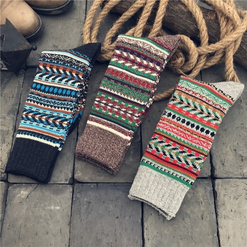 Boneless seam head Japanese style thick line ethnic style high-top men's socks with thread retro khaki trendy socks color seam head casual cotton socks