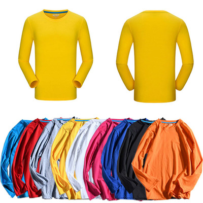 220克精梳棉圓領純棉長袖T恤定制印LOGO文化衫活動廣告衫班服DIY