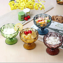 歐式復古彩色玻璃冰激凌杯 甜品碗 家用套裝沙拉奶昔杯冰沙雪糕杯