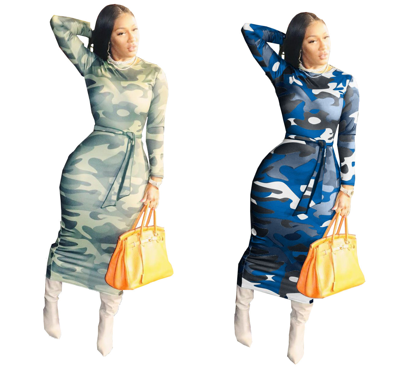 Y10833  跨境亚马逊独立站热卖款欧美女装时尚紧身性感迷彩连衣裙