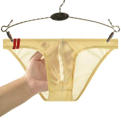 Junye men's ice silk transparent underwear thin low-waist sexy U convex bag briefs silky and breathable young men