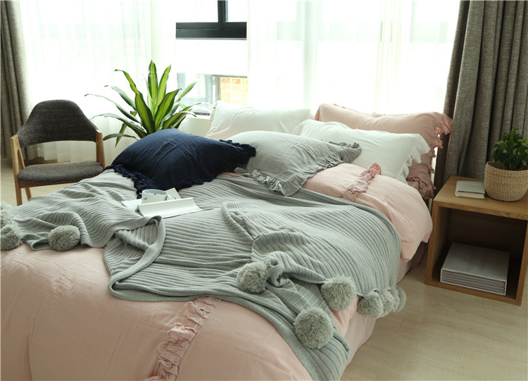 Lehká luxusní severská jednoduchá celobavlněná černá keprová deka do hotelové ložnice, vlněná deka, povlečení_voghion.com