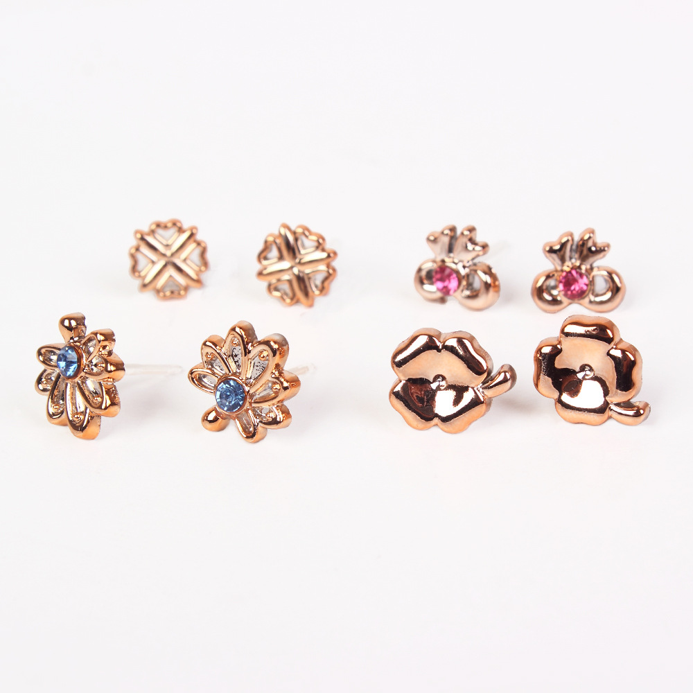 Inlay Design 1 Set Simple Style Geometric Heart Shape Flower Inlay Plastic Rhinestones Ear Studs