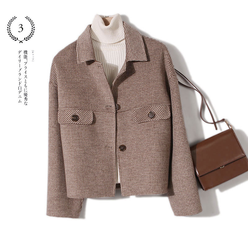 气质网红款格子双面呢外套宽松版2019秋装女学生衣服一件代发女装|ru