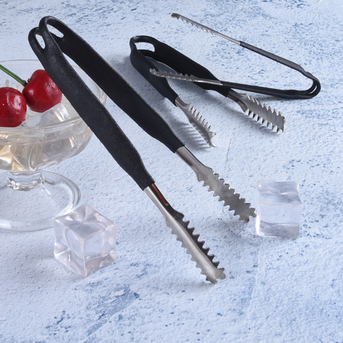 Stainless steel ice clip with rubber handle, bar rubber ice clip, ice tongs/tooth edge clip/cubic ice special clip