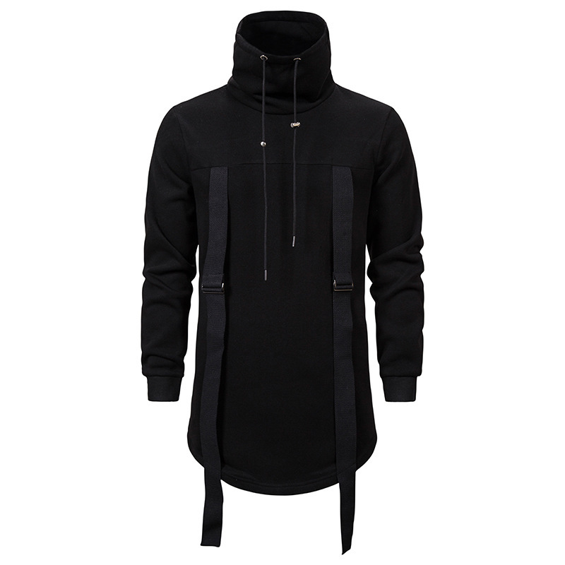 Men's clothing Dark casual solid color medium length high neck masked suit men's coat_voghion.com