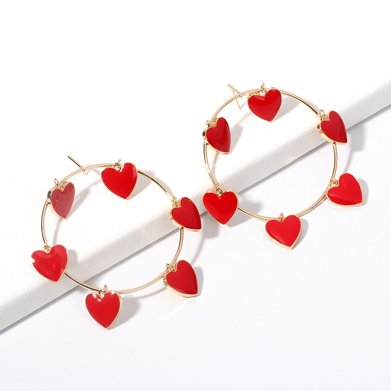 35g Weight Earrings Classification Wedding, Travel Occasion Women'S Gender Vintage Style Style Red Color New Love-shaped Pendant Retro Exaggerated Geometric Hoop Earrings For Women 2