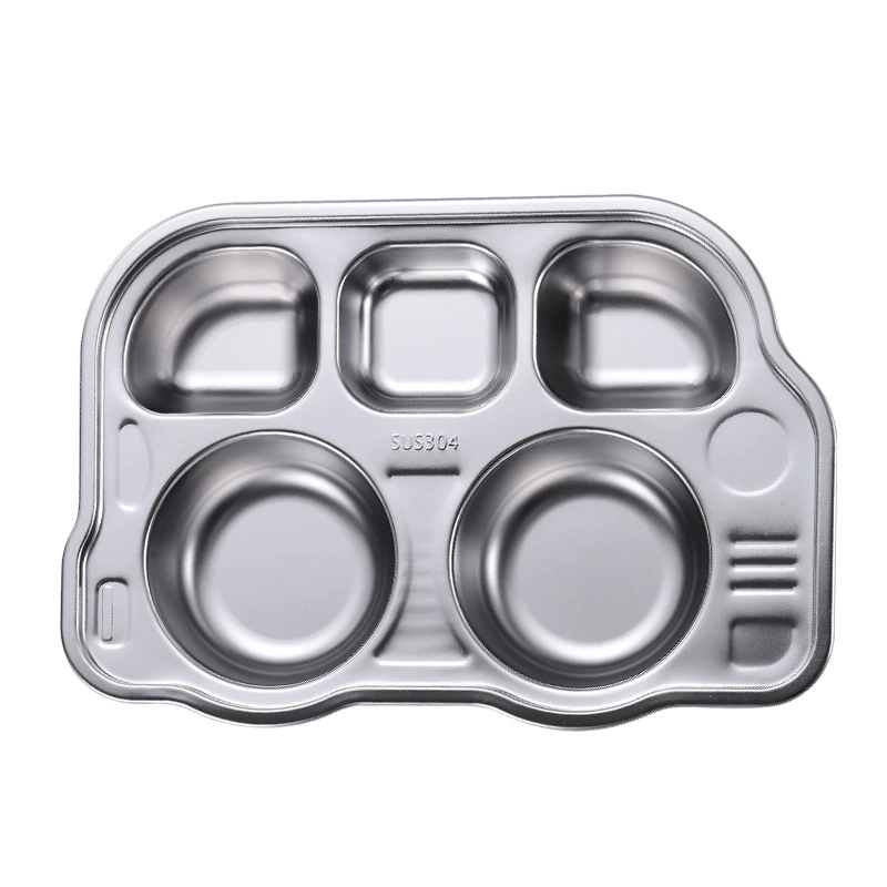 YiMi Cartoon Kids Dinner Plate, Stainless Steel, Thickened, Anti-Scald, Kid-Safe Fall-Proof Home Use
