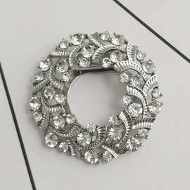 新款丝巾扣 欧美圆形圆圈丝巾扣胸针两用 水钻花朵披肩扣批发