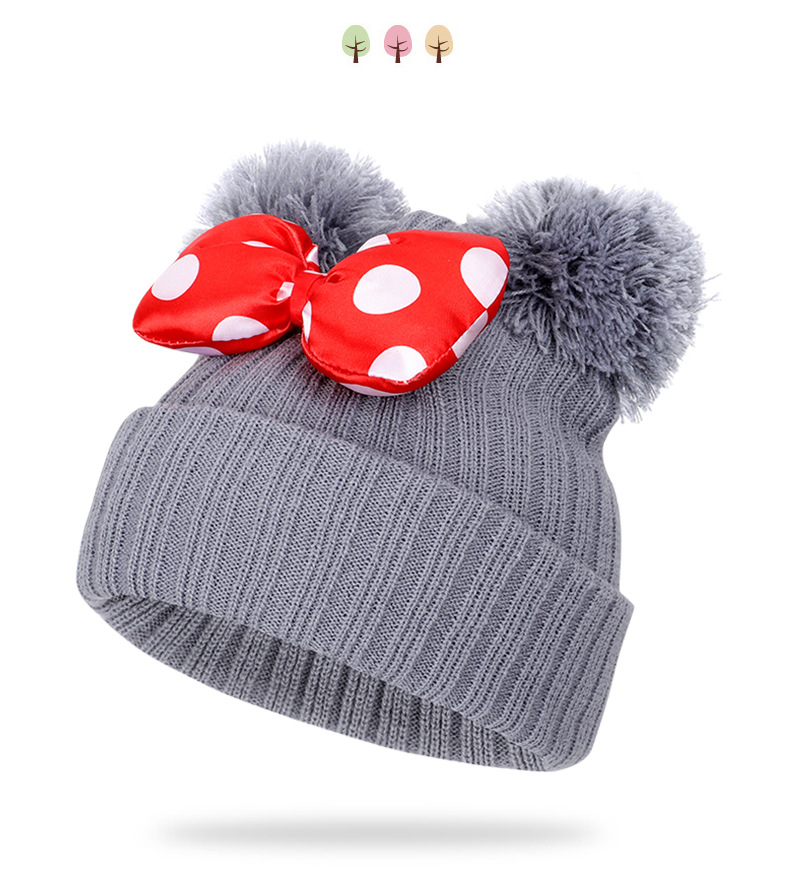 Kid's Cute Bow Knot Pom Poms Crimping Wool Cap display picture 2